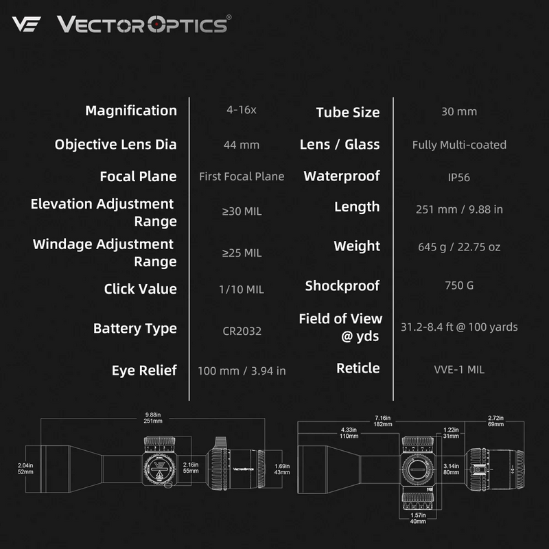 Load image into Gallery viewer, Small Game Hunting | Veyron GenII 4-16x44 HD CTR FFP FT/HFT Rifle Scope (SCFF-73)