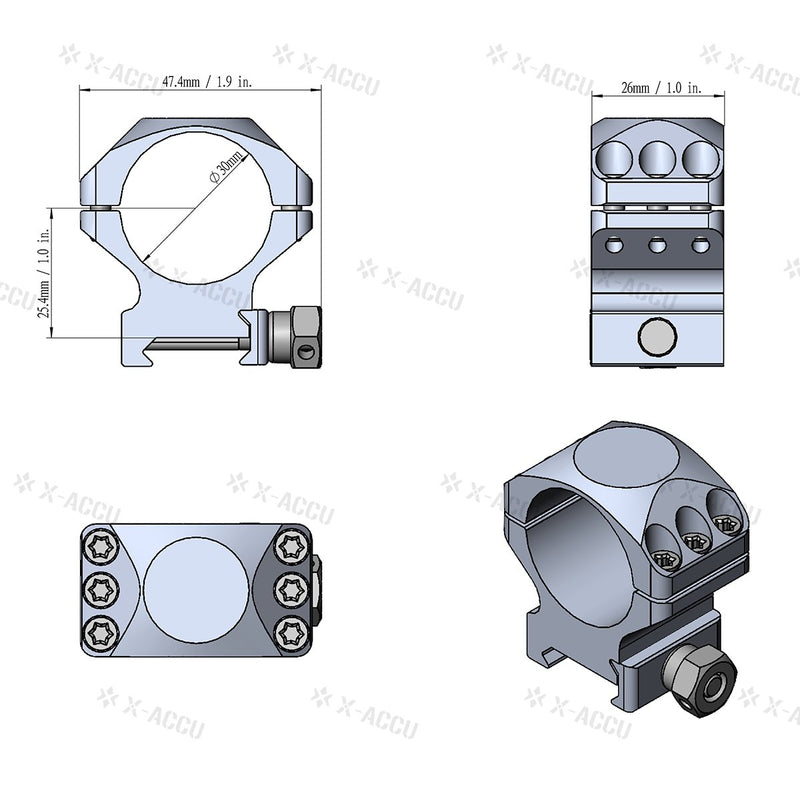 Load image into Gallery viewer, 30mm X-Accu 1" Low Profile Picatinny Scope Rings - Vector Optics Online Store