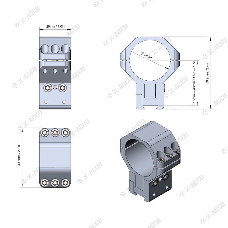Load image into Gallery viewer, X-ACCU 34mm Adjustable Elevation Dovetail Rings - Vector Optics Online Store