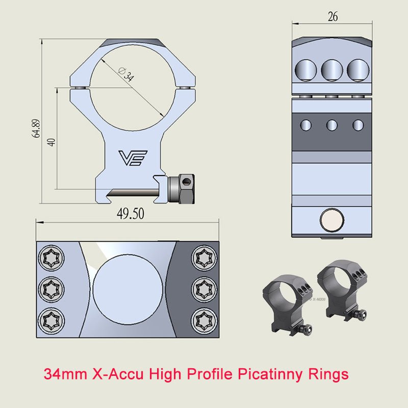 Load image into Gallery viewer, X-Accu Mighty 34mm Scope Rings - Vector Optics Online Store