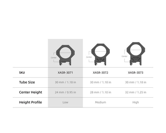 30mm X-MOD 0.95''/1.1''/1.25'' Modular Picatinny Rings System (XASR-3071)