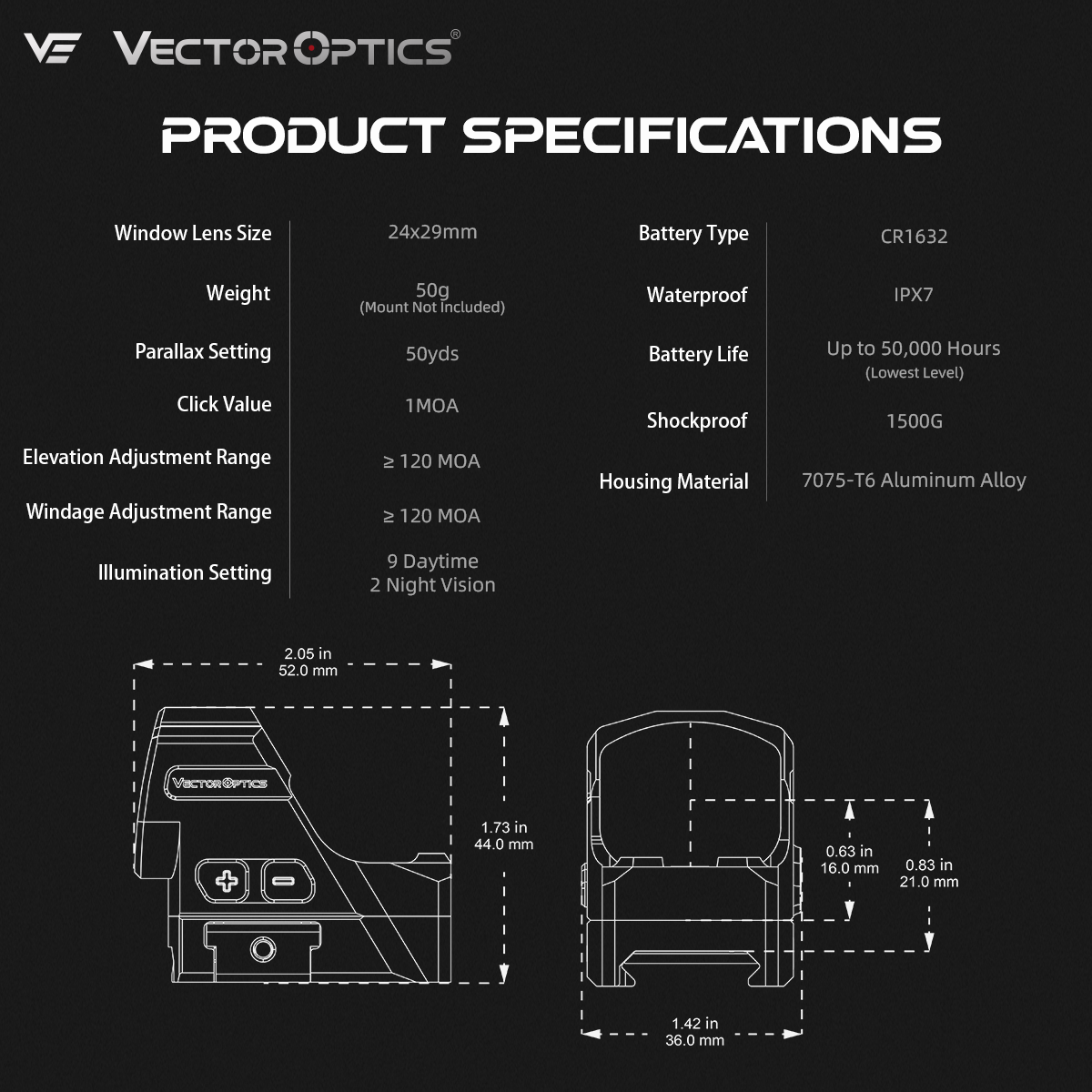 Vector Optics EU Frenzy FLEX 1x24x29 SPECIFICATIONS