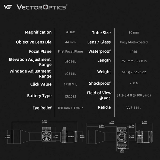 Small Game Hunting | Veyron GenII 4-16x44 HD CTR FFP FT/HFT Rifle Scope (SCFF-73)
