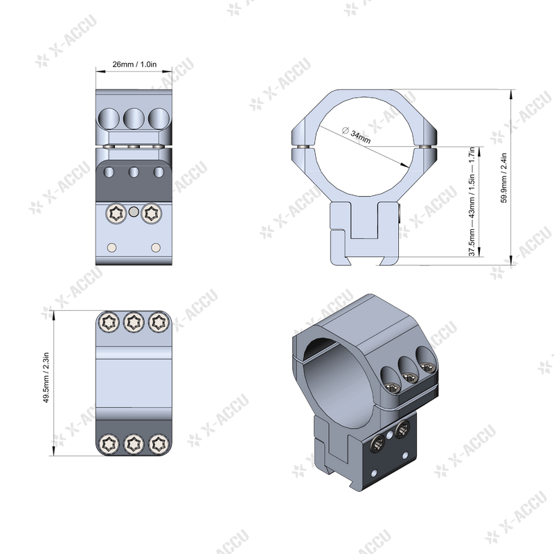 Load image into Gallery viewer, X-ACCU 34mm Adjustable Elevation Dovetail Rings - Vector Optics Online Store
