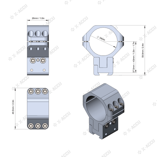 X-ACCU 34mm Adjustable Elevation Dovetail Rings - Vector Optics Online Store