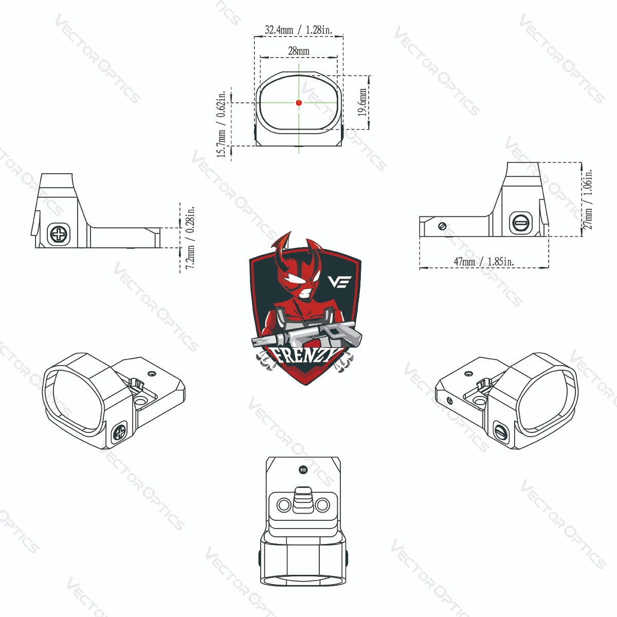 Frenzy-X 1x20x28 6MOA Red Dot Sight design paper