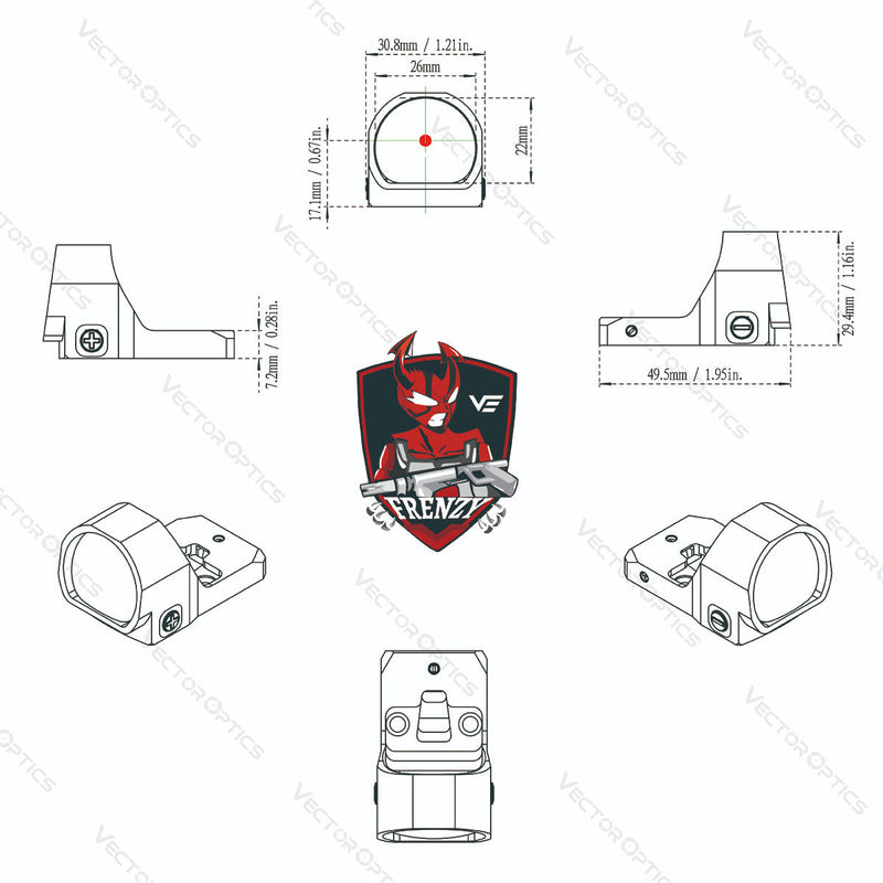 Load image into Gallery viewer, Frenzy-X 1x22x26 MOS Red Dot Sight design paper
