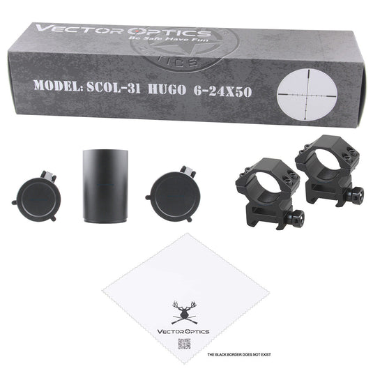 Vector Optics Hugo 6-24x50 1 Inch Riflescope Min 10 Yds BDC Wire Reticle Turret Lock Rem 700 Ruge 10/22